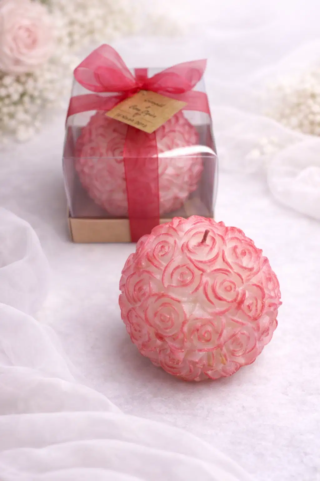 Büyük Top Gül Mum Yaldız Boyalı 