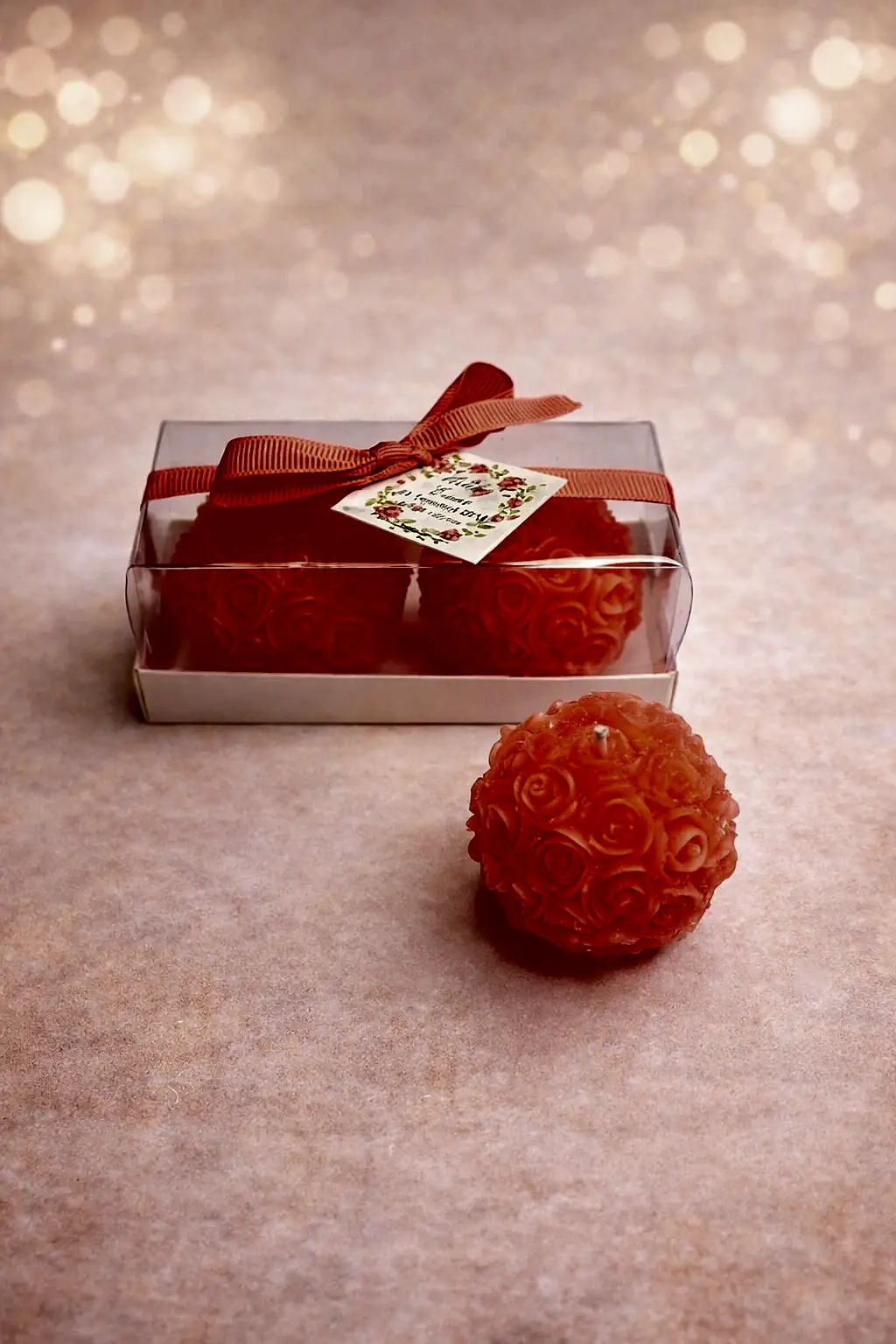 Top Gül Mum İkili Set 