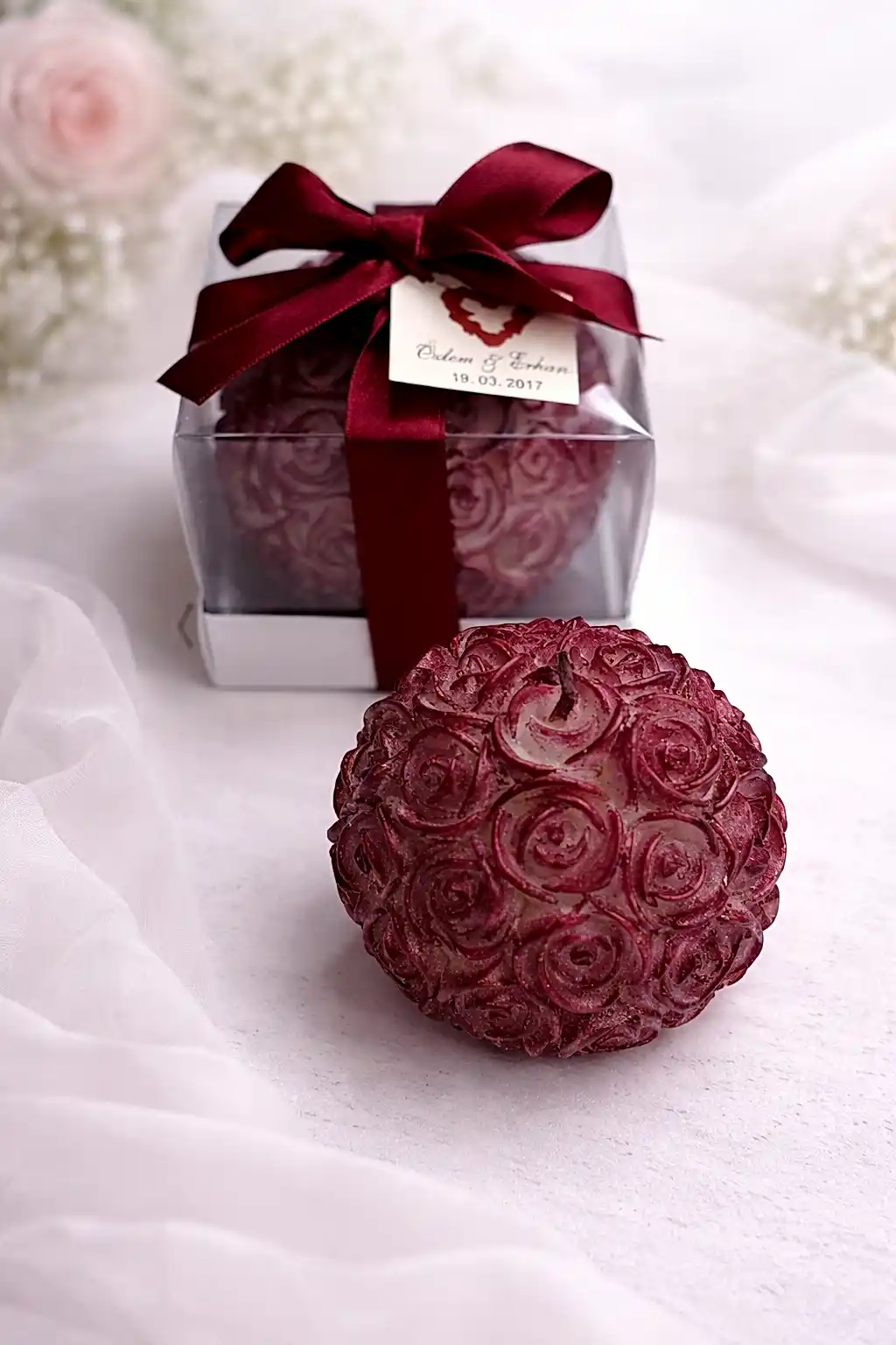 Büyük Top Gül Mum Yaldız Boyalı 