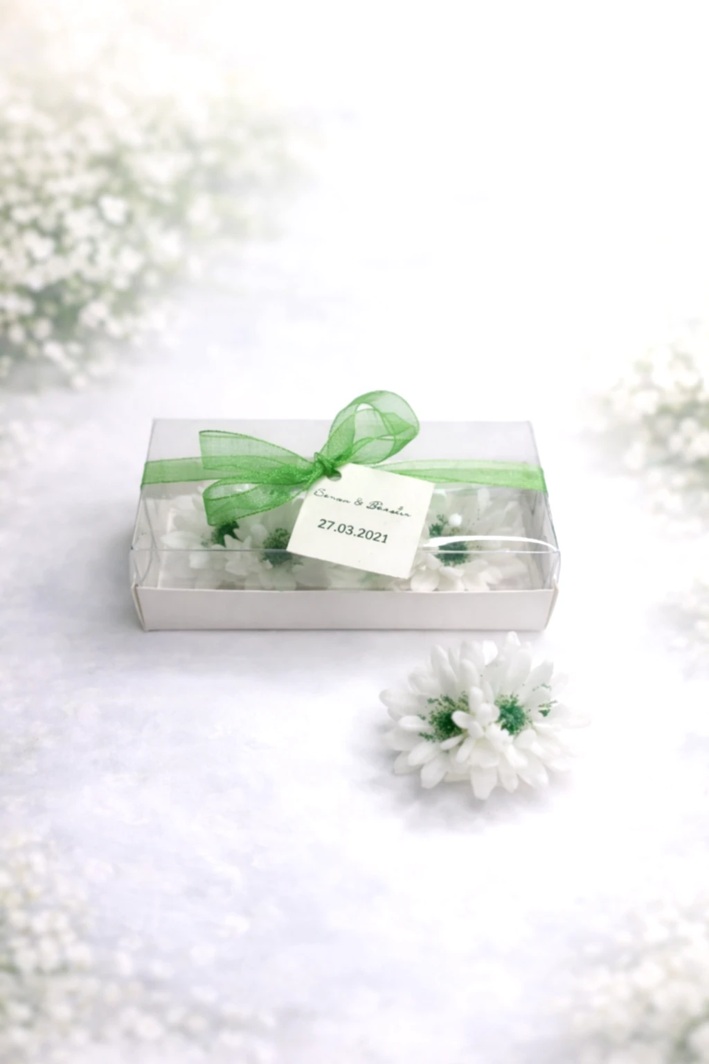 Krizantem Çiçeği İkili Set Yaldız Boyalı Mum 