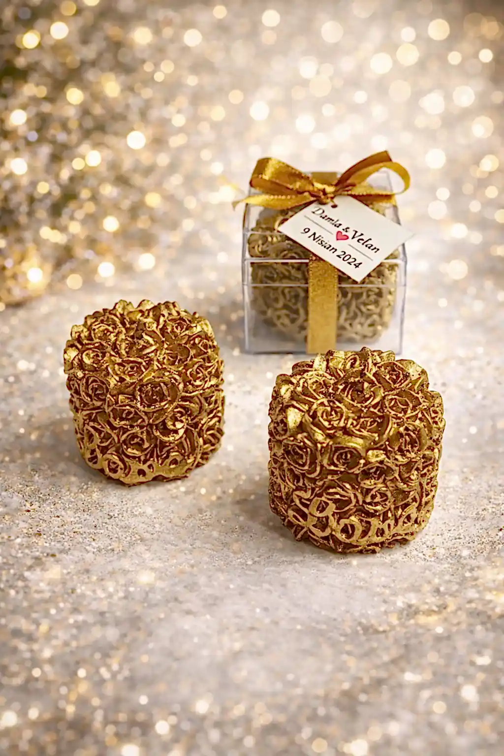 Mika Kutu Rulo Gül Yaldız Mum 