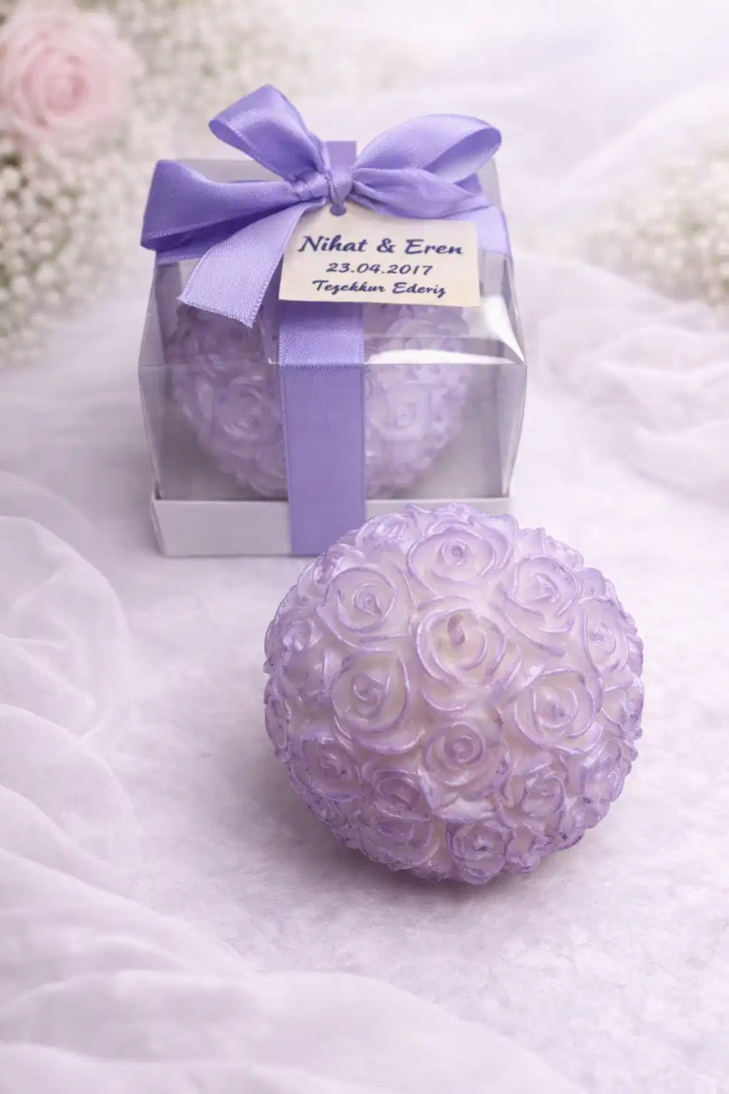 Büyük Top Gül Mum Yaldız Boyalı 