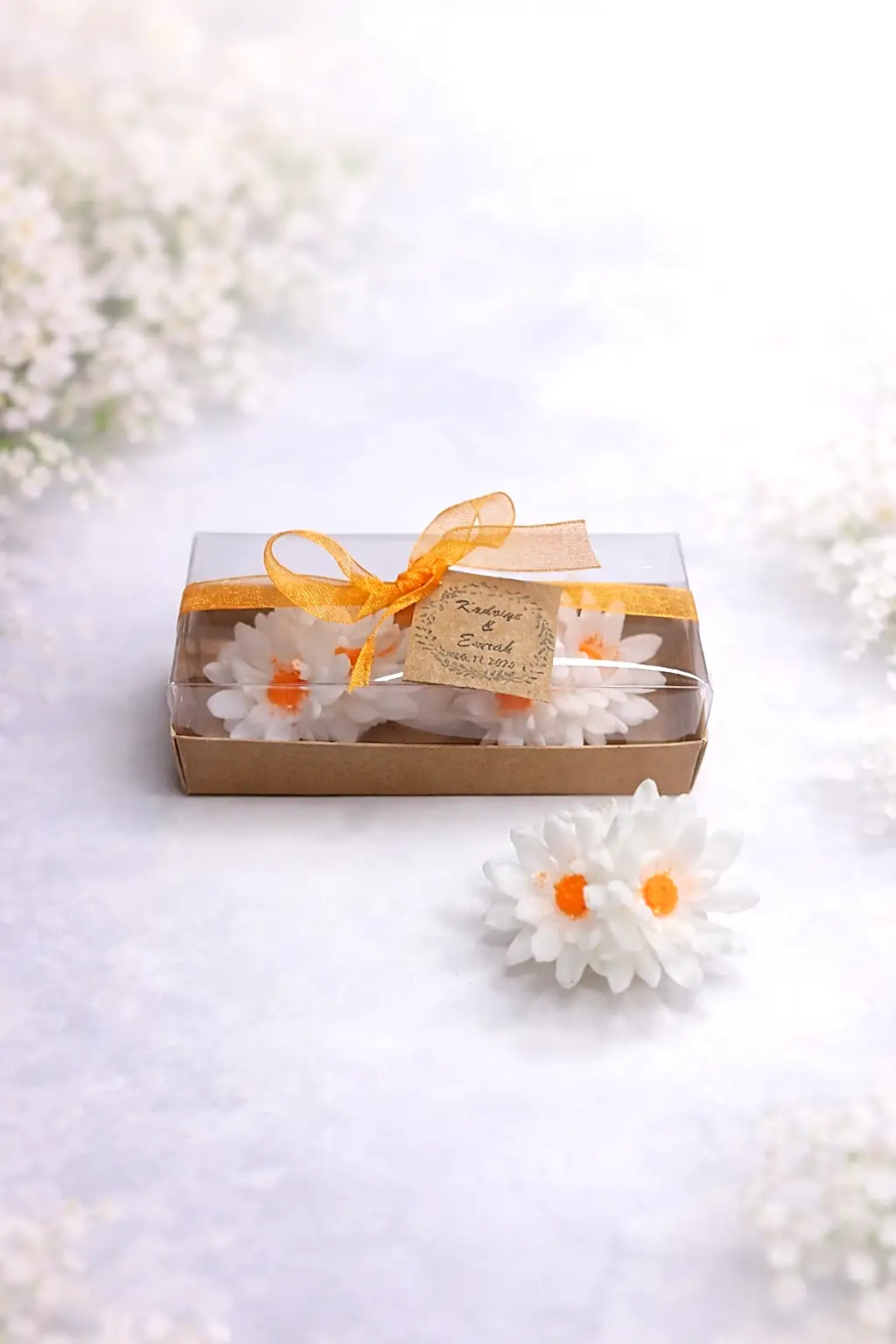 Krizantem Çiçeği İkili Set Yaldız Boyalı Mum 