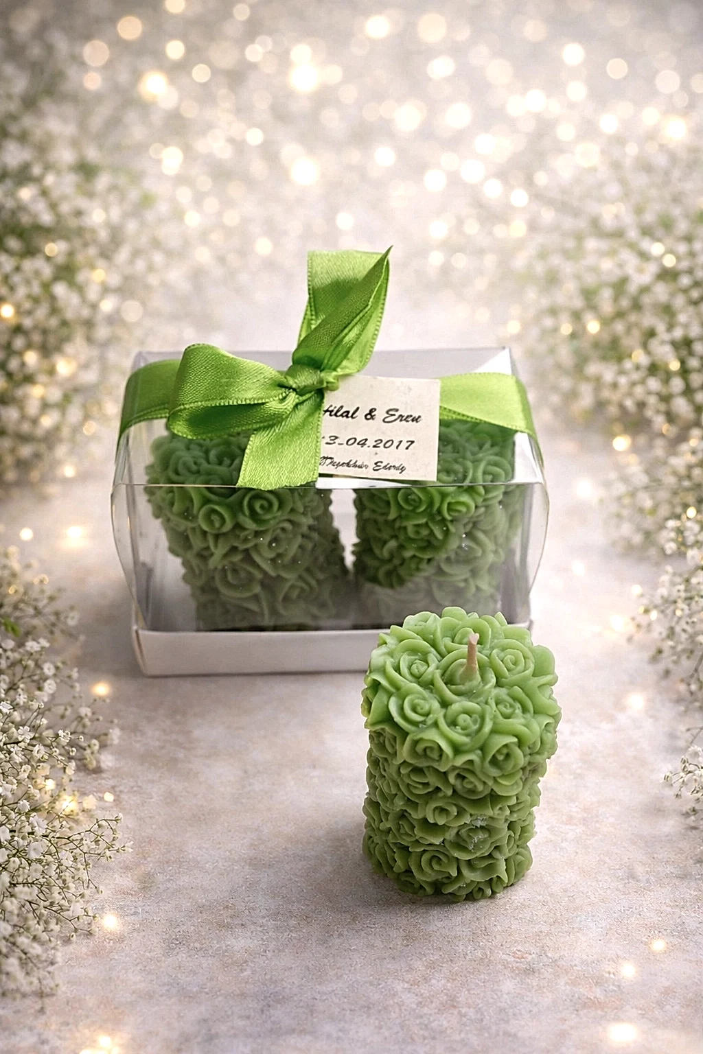 Rulo Gül Mum İkili Set 