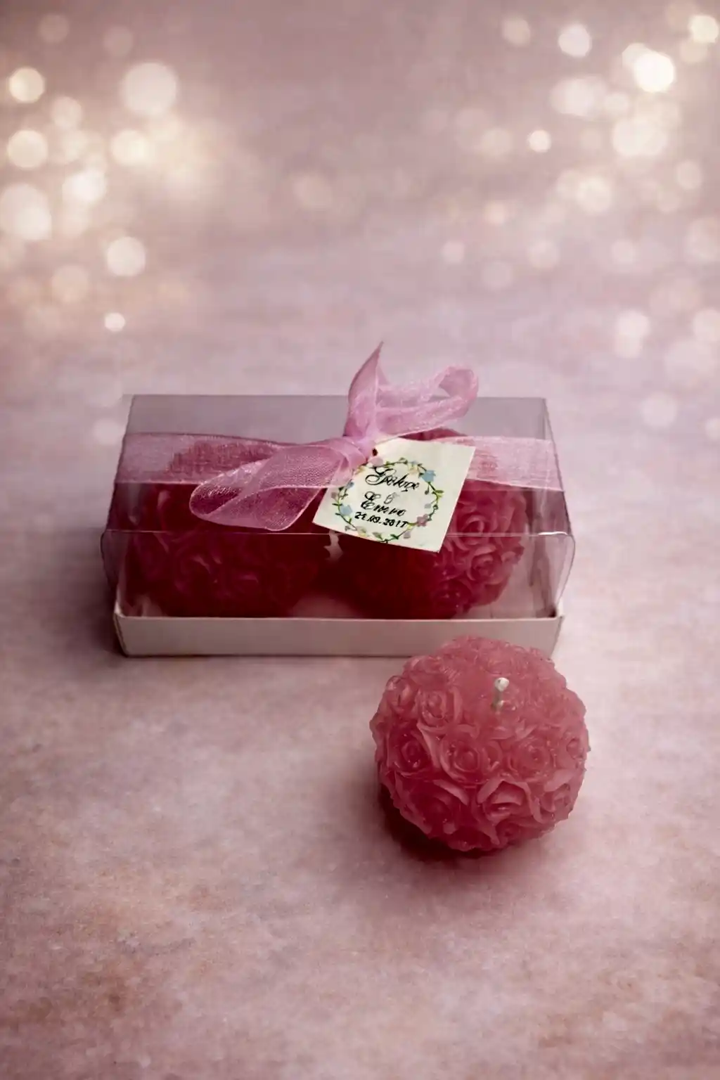 Top Gül Mum İkili Set 