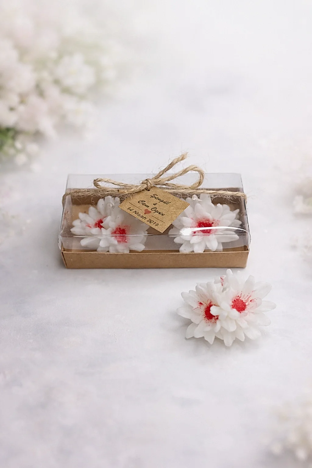 Krizantem Çiçeği İkili Set Yaldız Boyalı Mum 