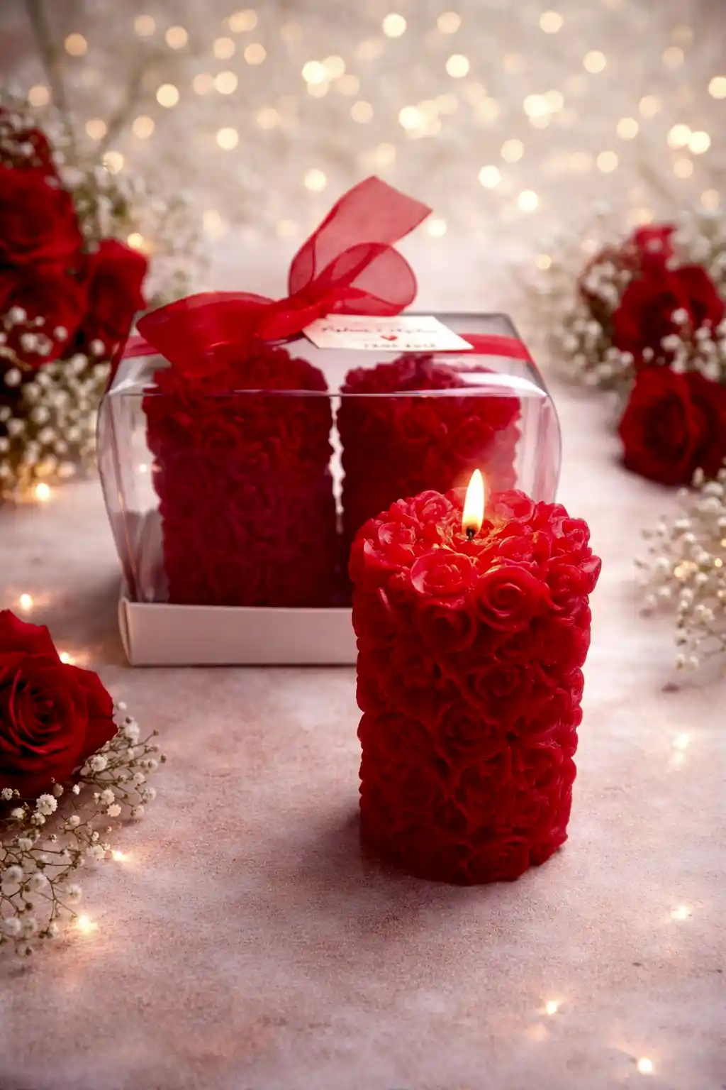 Rulo Gül Mum İkili Set 