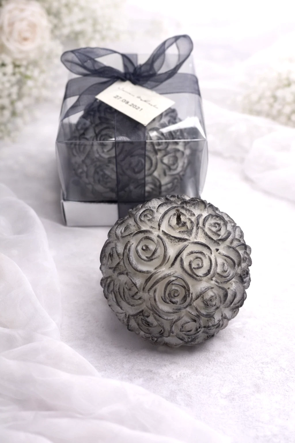 Büyük Top Gül Mum Yaldız Boyalı 