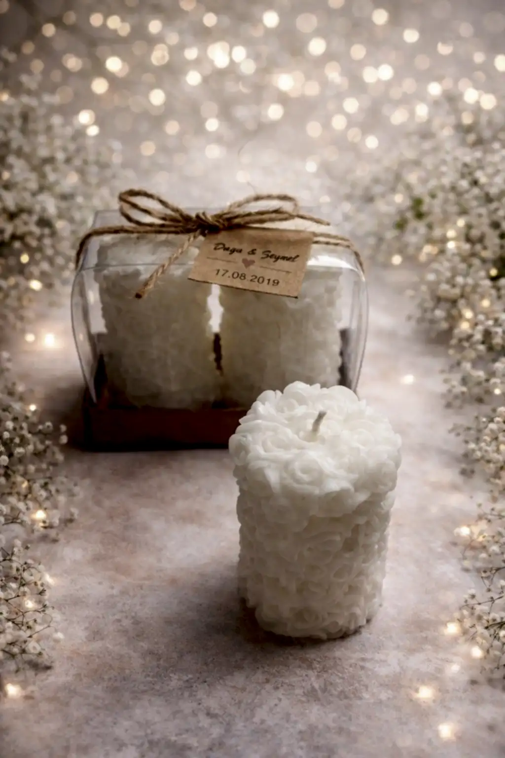 Rulo Gül Mum İkili Set 