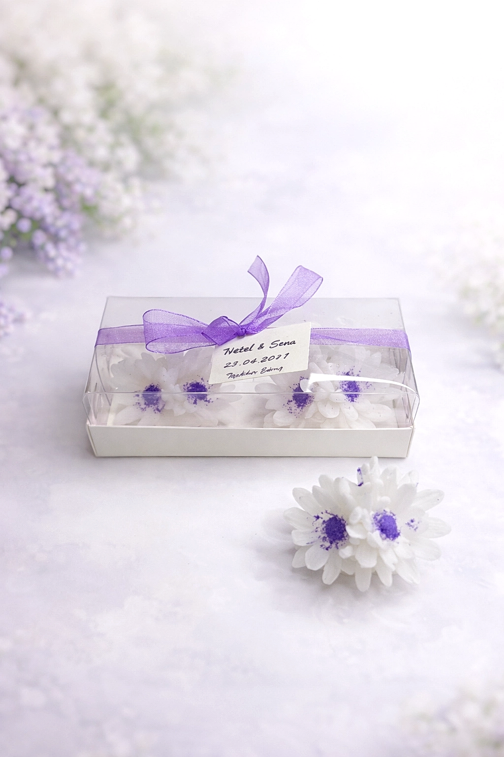 Krizantem Çiçeği İkili Set Yaldız Boyalı Mum 