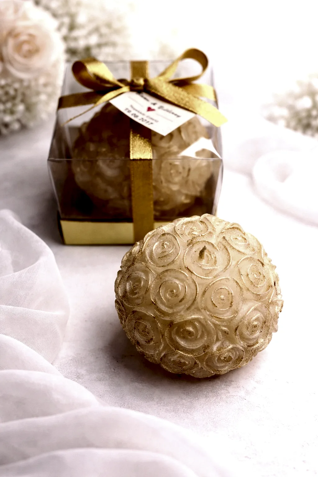 Büyük Top Gül Mum Yaldız Boyalı 