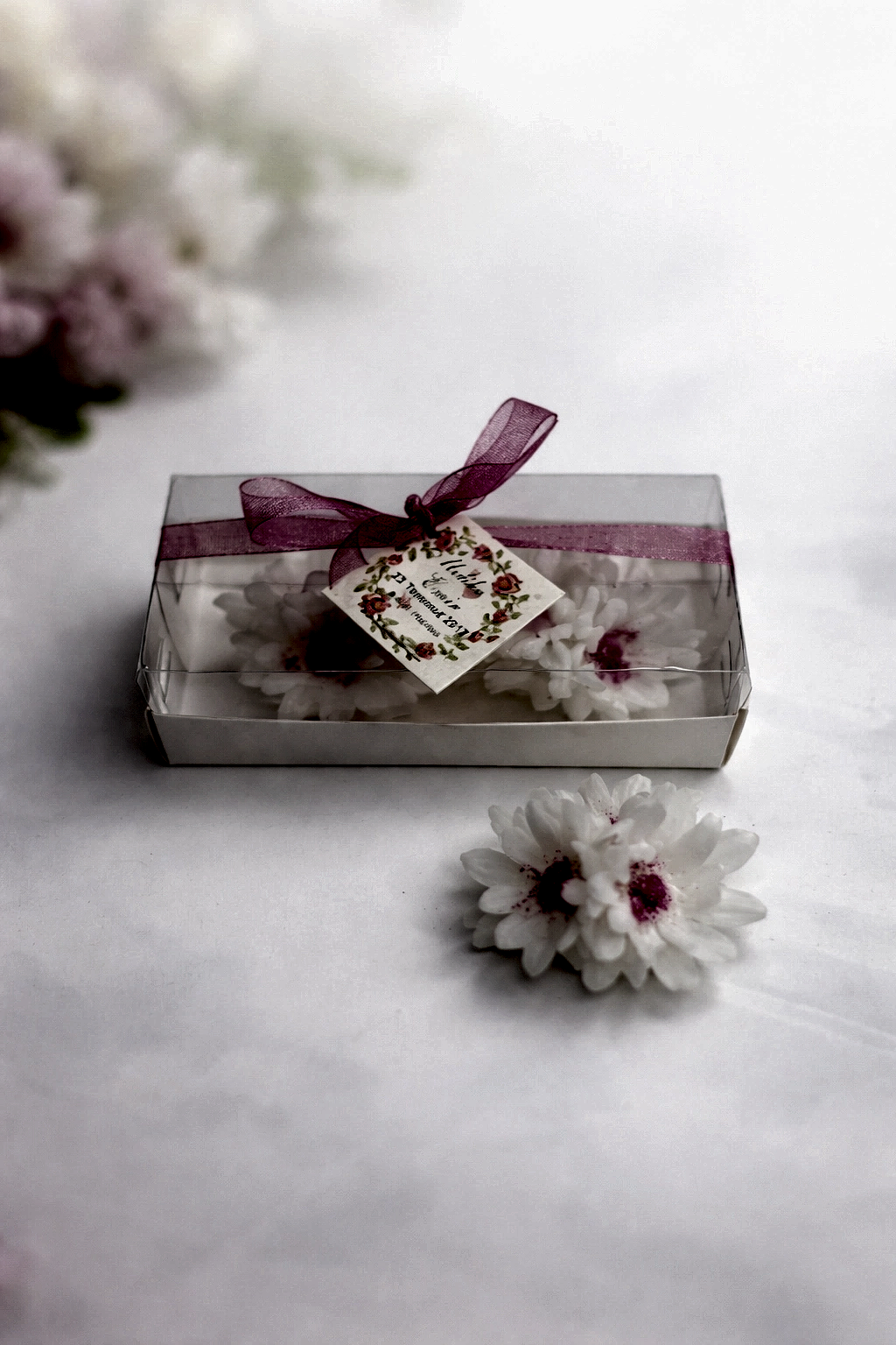 Krizantem Çiçeği İkili Set Yaldız Boyalı Mum 