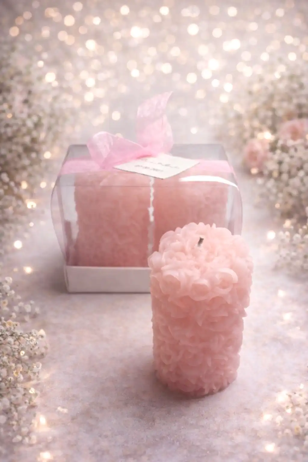 Rulo Gül Mum İkili Set 