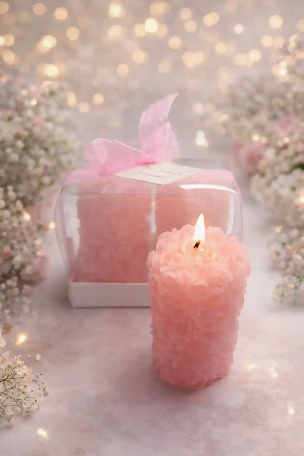 Rulo Gül Mum İkili Set 