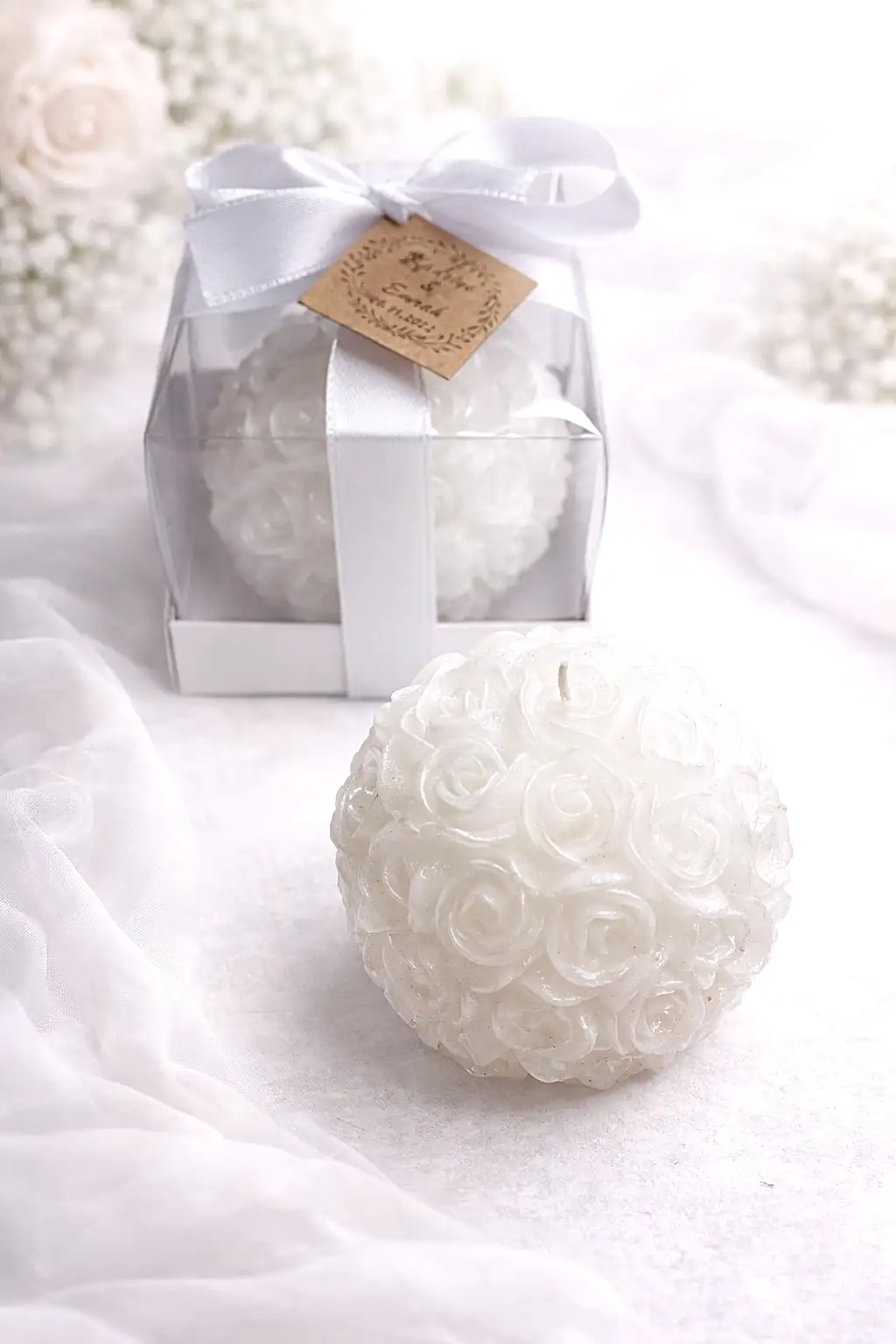 Büyük Top Gül Mum Yaldız Boyalı 