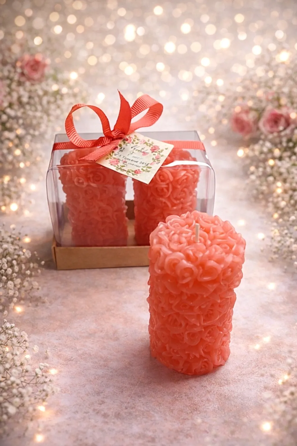 Rulo Gül Mum İkili Set 