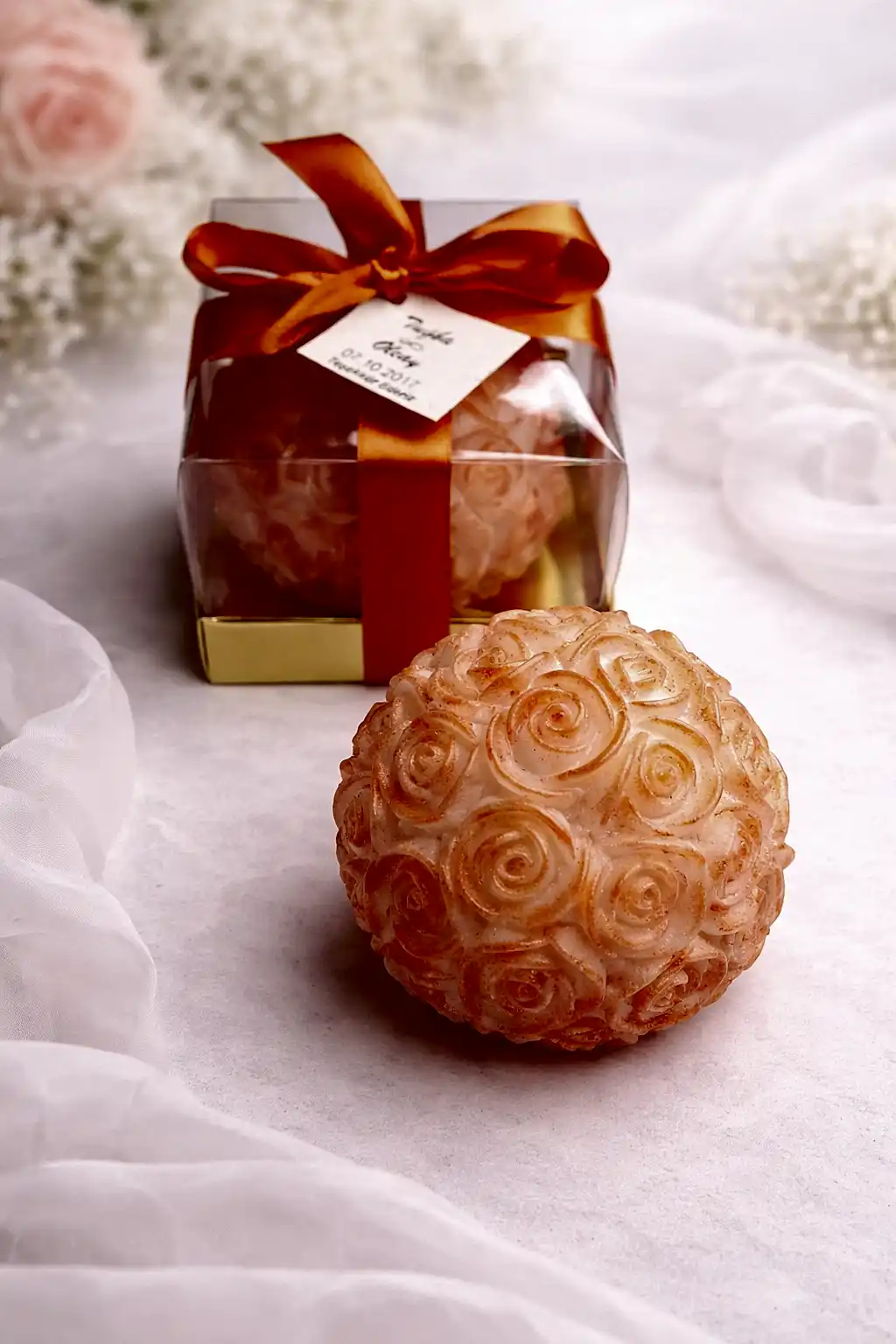 Büyük Top Gül Mum Yaldız Boyalı 