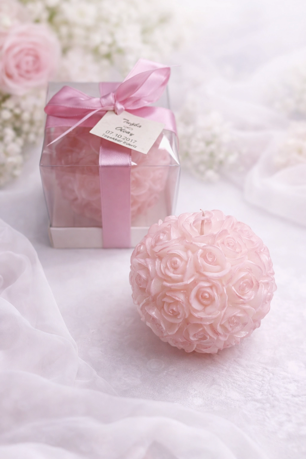 Büyük Top Gül Mum Yaldız Boyalı 