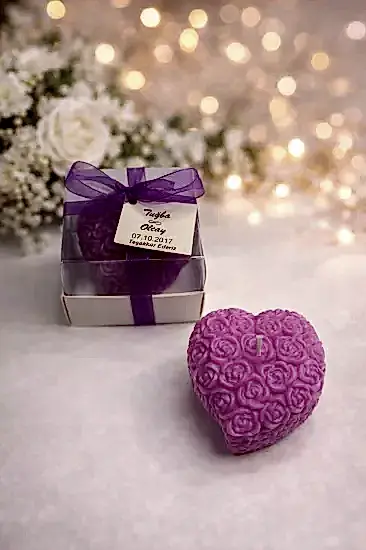 Kalpli Sırma Gül Mum |  Nikah Şekeri Mum