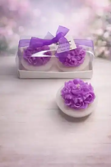 Saksıda Mum Güller İkili Set | Modern Nikah Şekeri
