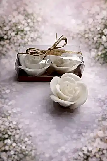 Gül Mum İkili Set | Popüler Nikah Şekeri Mum