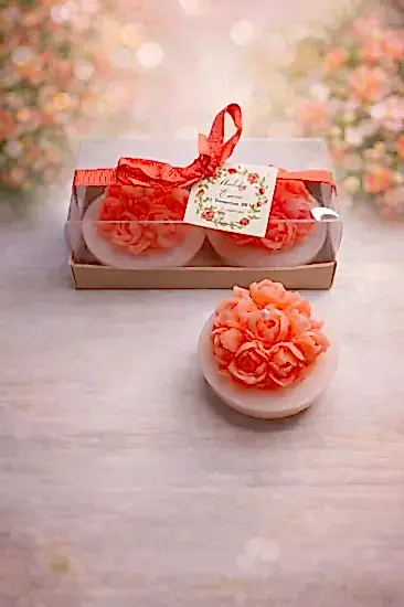 Saksıda Mum Güller İkili Set | Modern Nikah Şekeri