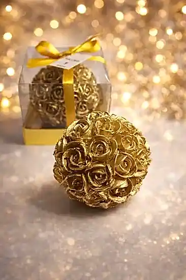Büyük Top Gül Mum Yaldız | Nikah Şekeri Hediyelik