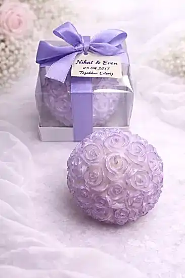 Büyük Top Gül Mum Yaldız Boyalı | Nikah Şekeri Mum