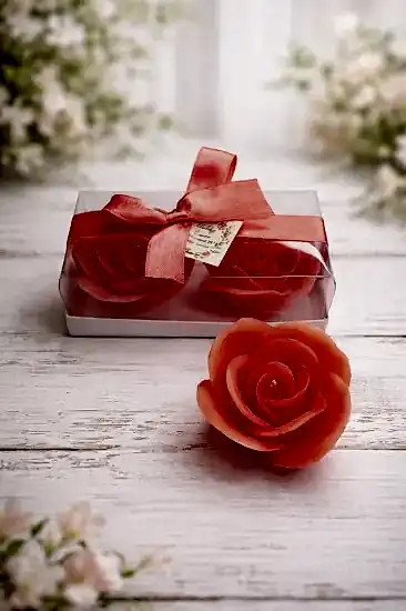 Gül Mum İkili Set | Popüler Nikah Şekeri Mum