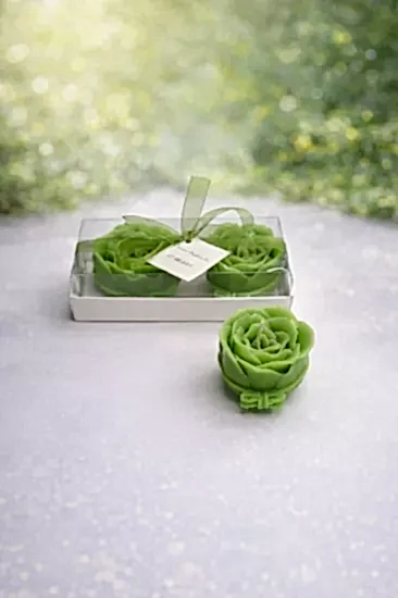 Fiyonklu Gül Mum İkili Set |  Nikah Şekeri Hediye