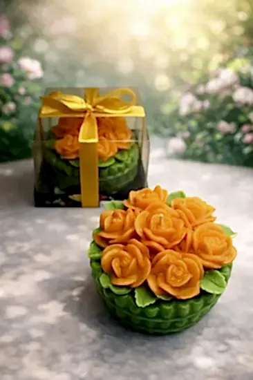 Gül Aranjman Dekoratif Mum | Şık Ev ve Masa Dekoru