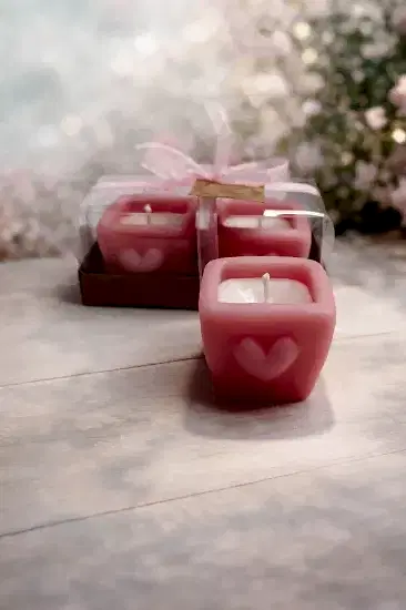 Kalpli Vazo Mum İkili Set | Nikah, Nişan Hediyesi