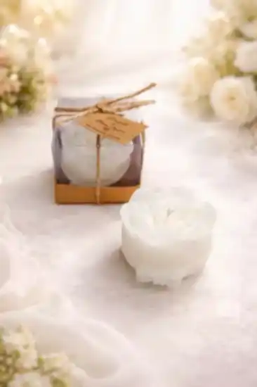 Fiyonklu Gül Mum Nikah Şekeri | Nikah Hediyelik