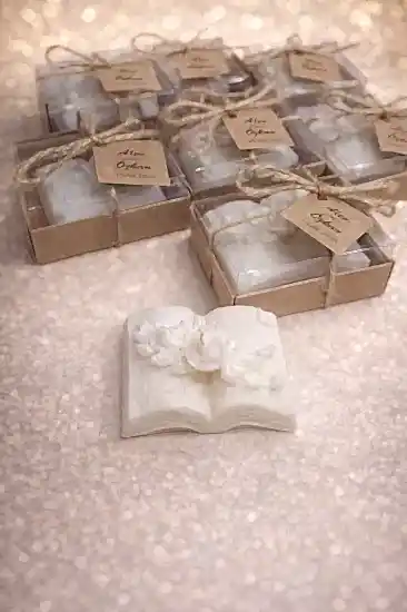 Güllü Kitap Mum Nikah Şekeri | Düğün Hediyesi