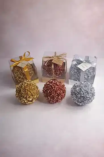Büyük Top Gül Mum Üçlü Set | Dekoratif Mum