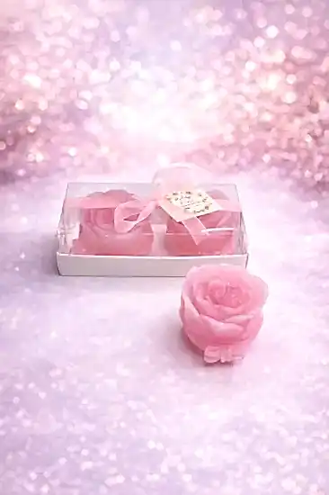 Fiyonklu Gül Mum İkili Set |  Nikah Şekeri Hediye