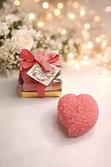 Kalpli Sırma Gül Mum |  Nikah Şekeri Mum