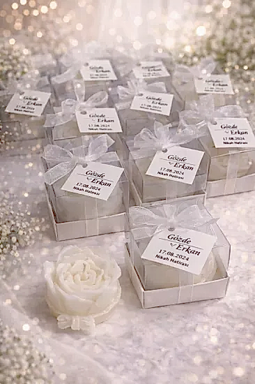Fiyonklu Gül Mum Nikah Şekeri | Nikah Hediyelik