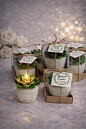 Sukulent Mum Nikah Şekeri | Mum Nikah Şekeri