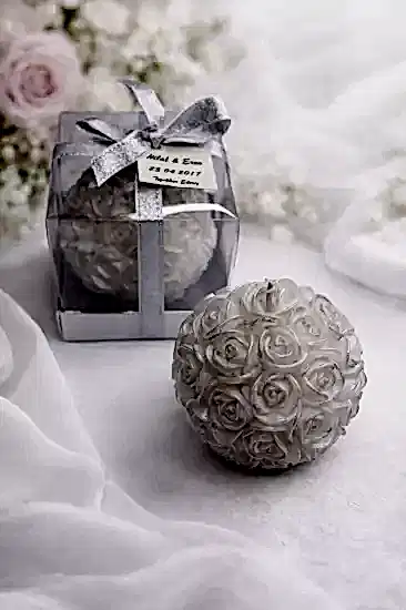 Büyük Top Gül Mum Yaldız Boyalı | Nikah Şekeri Mum