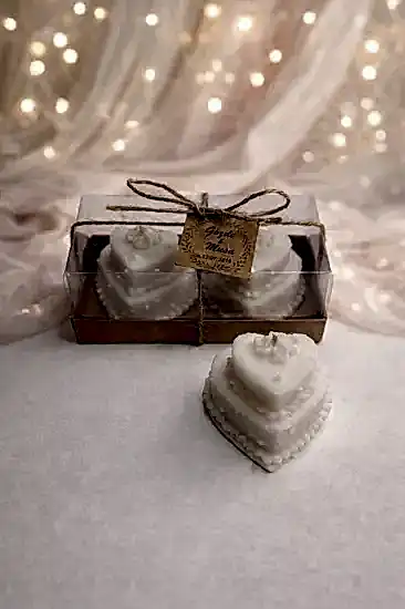 Düğün Mum Pastası İkili Set |  Nikah Mum Hediyesi